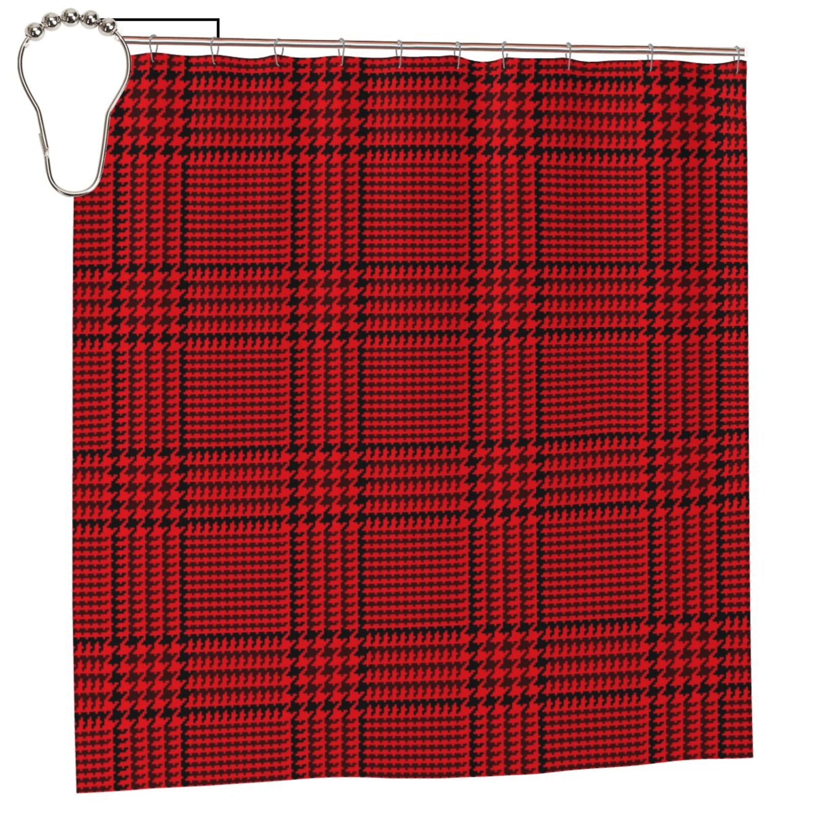 Rateoe Red Black Houndstooth Shower Curtain Fancy Bathroom Shower