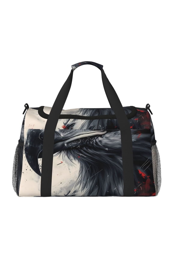 Red Black Ink Style Bald Eagle Pattern Gym Bag for Women, Duffle Bag for Travel with Wet Pocket, Carry on Weekender Bags for Women, Water Resistant Travel Bag Duffel Bag