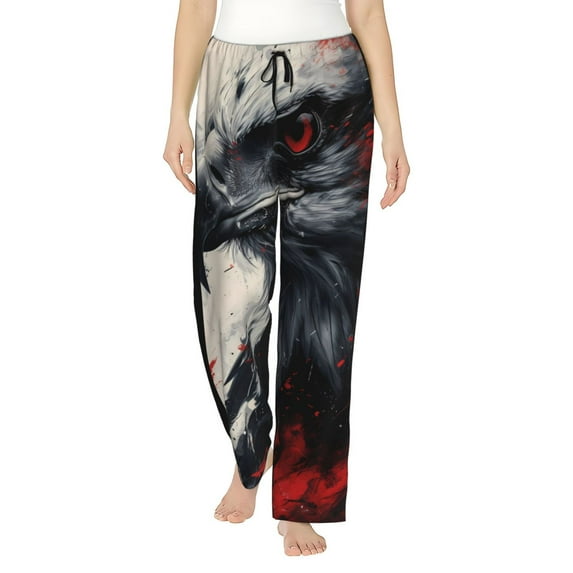 Rateoe Red Black Ink Style Bald Eagle Pattern Women’s Ultra-Soft Comfy Pajama Lounge Pants Sleepwear,Comfortable Lounge Wear,lightweight Pajamas, Casual Home Wear-Medium