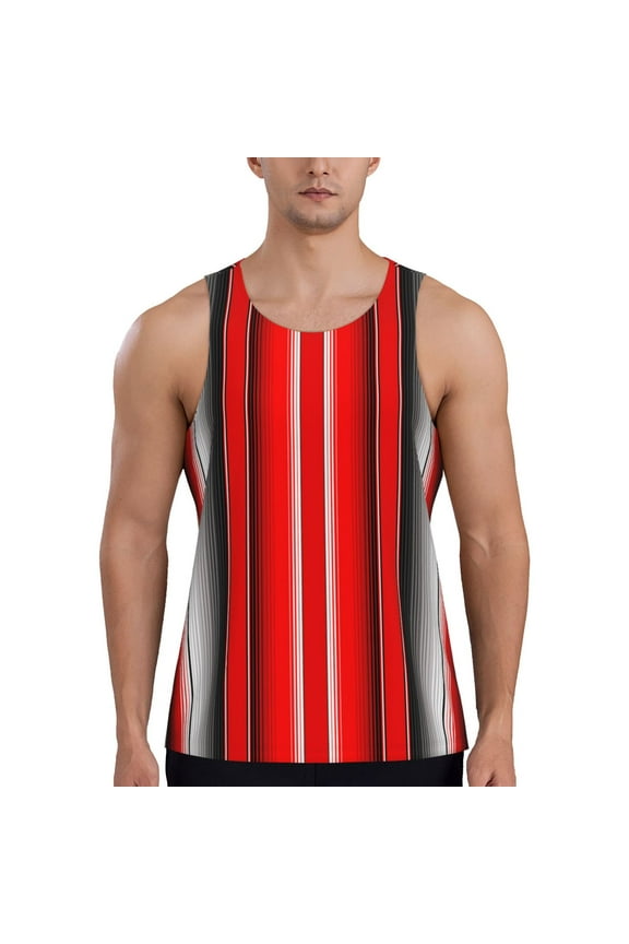 Red Black and White Serape Blanket Stripes Pattern Sleeveless Gym Shirt Muscle Tee Breathable Workout Shirt Slim-Fit Tank Quick Dry Fit Muscle Tank Top Bodybuilding Sleeveless T Shirt-Medium