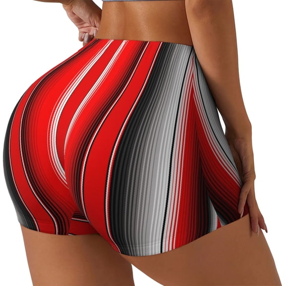 Rateoe Red Black and White Serape Blanket Stripes Printed Power Workout Shorts for Women Tummy Control Squat Proof Ribbed Thick Seamless Scrunch Active Short-XX-Large