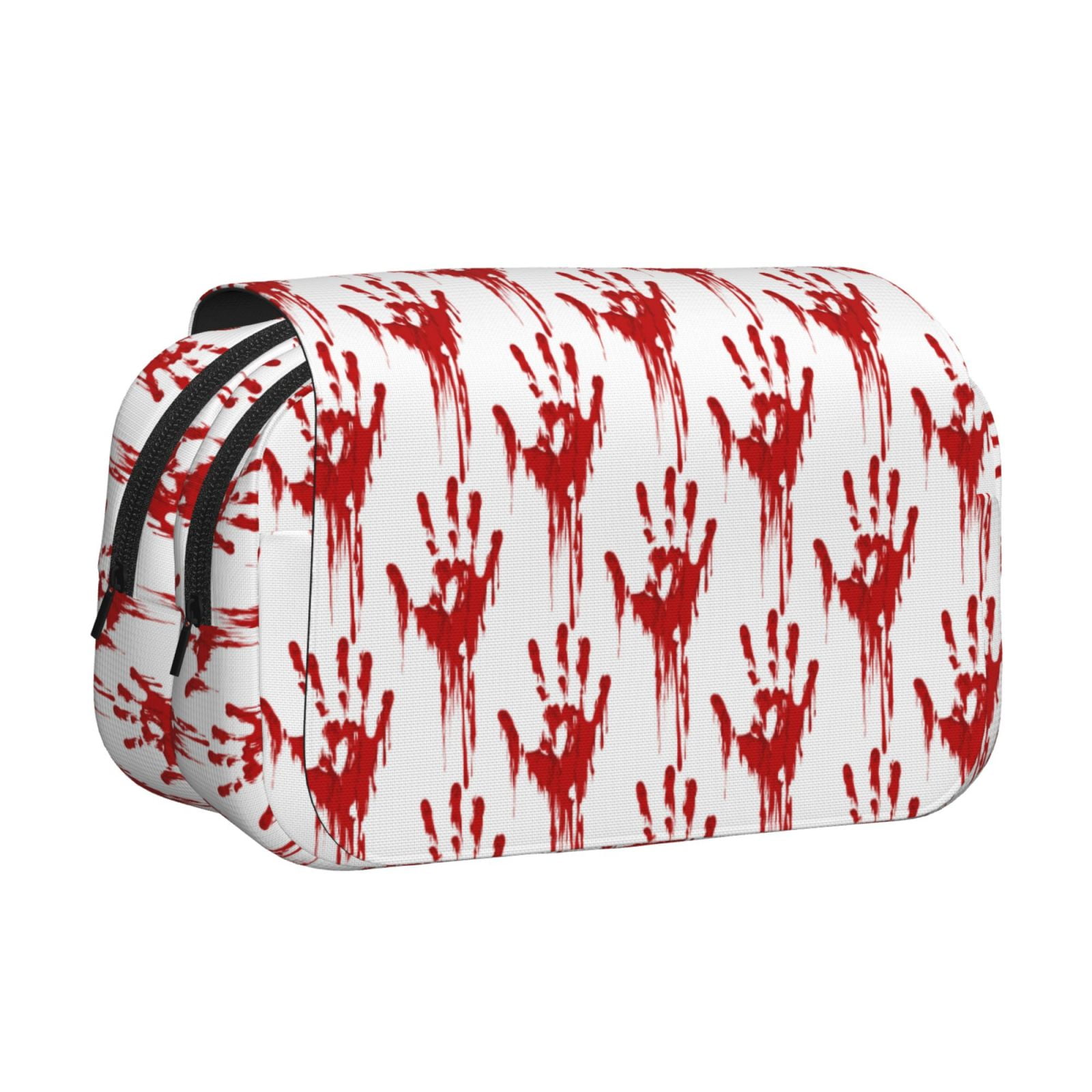 Rateoe Red Bloody Scary Hands Pattern Double Clamshell Pen Case, Storage Organizer with Two Zipper Compartments– Holds Up to 50 Pencils & Pens