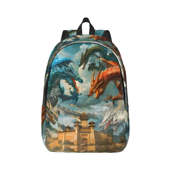 Rateoe Red Blue Dragon Battle Epic Pattern Canvas College Laptop Backpack,Travel Daypack,Durable Rucksack Travel Notebook Bag School Backpack Book Bag for Men Women-Medium