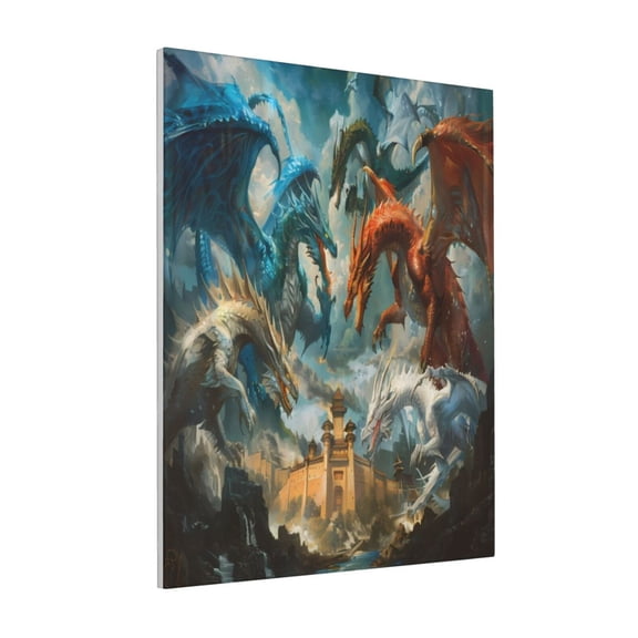 Rateoe Red Blue Dragon Battle Epic Pattern Decorative Picture – Unique Modern Wall Art, Ready-to-Hang Canvas Print for Home (Vertical)