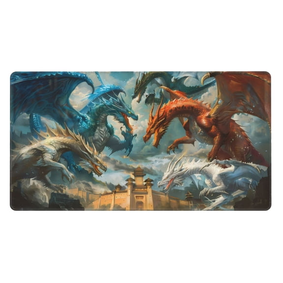 Rateoe Red Blue Dragon Battle Epic Print Mouse Pad - Extended Large Gaming Mousepad,Non-Slip Stitched Edge,16x29.5 Inch