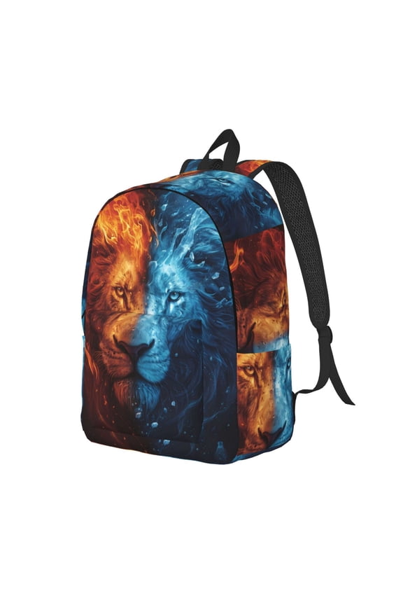 Red And Blue Fire Lion Pattern Durable Canvas Backpack for Men & Women – Stylish & Lightweight – Adjustable Straps, Multiple Pockets – Fits 15-17 Inch LaptopsSmall