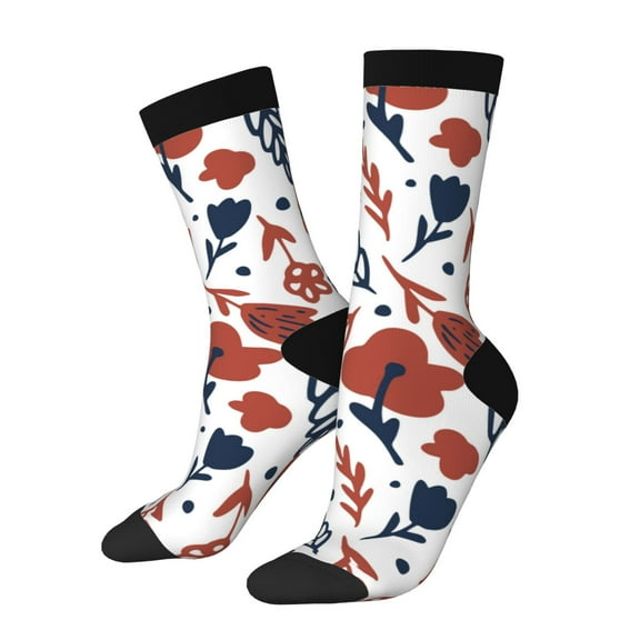 Rateoe Red Blue Leaves for Women Casual Calf Socks - Cute Crew Socks - Thin Soft Above Ankle Socks Size 5-11