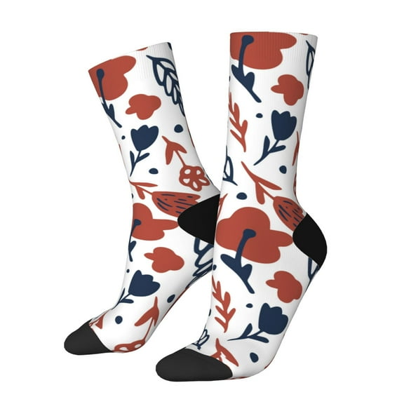 Rateoe Red Blue Leaves for Women Casual Calf Socks - Cute Crew Socks - Thin Soft Above Ankle Socks Size 5-11