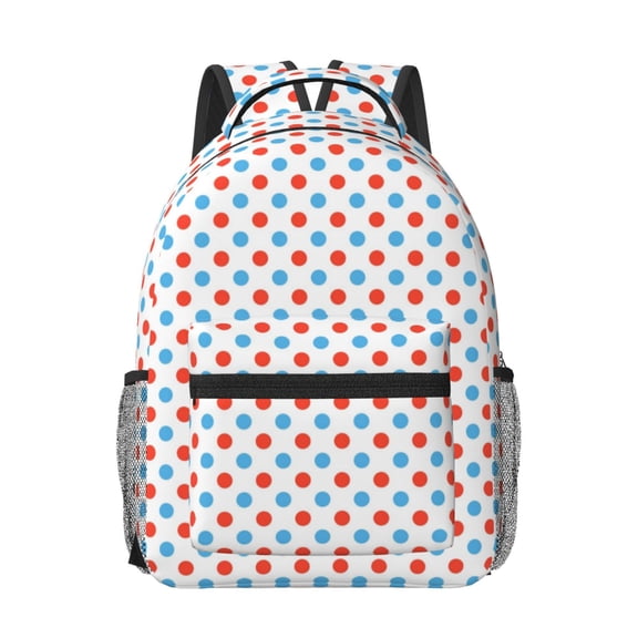 Rateoe Red Blue Polka Dots Pattern Durable Student Backpack Laptop Bag- Ergonomic Design, Waterproof Twill Fabric - Ideal for School, Travel, and Outdoor Activities