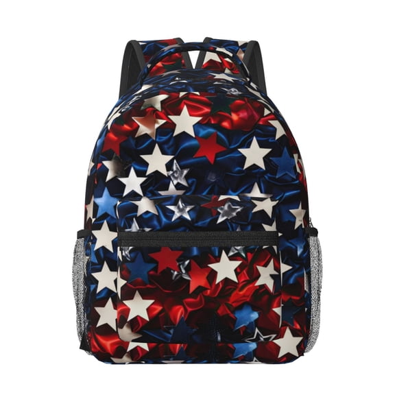 Rateoe Red Blue White Stars Pattern Durable Student Backpack Laptop Bag- Ergonomic Design, Waterproof Twill Fabric - Ideal for School, Travel, and Outdoor Activities-One Size