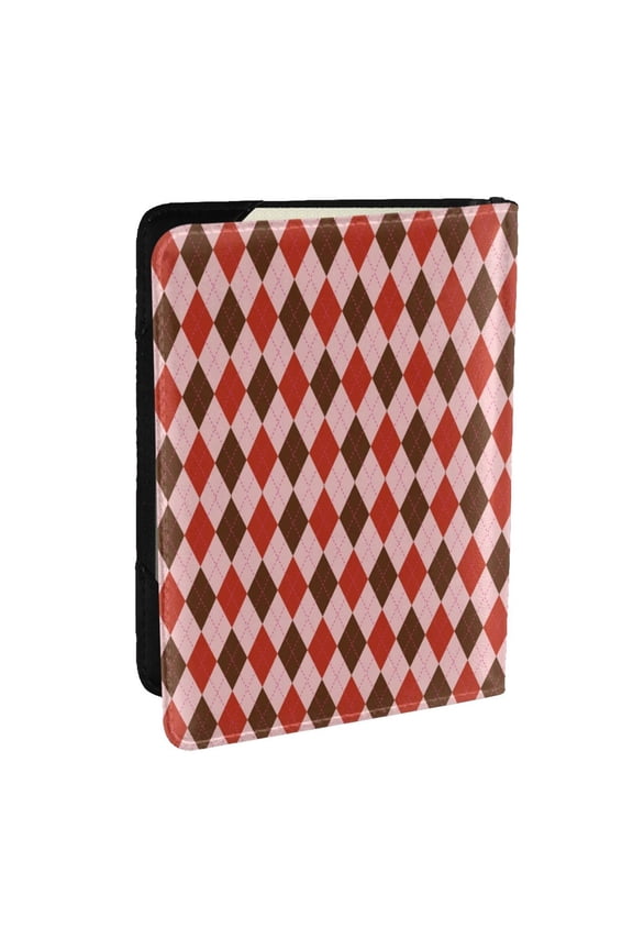 Red and Brown Squares Pattern Passport Holder Wallet Leather Mulit-purpose Travel Wallet Credit Cards Case ,Passport Cover for Women Men-6.5 in