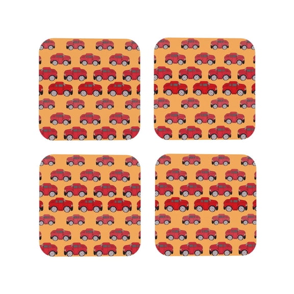Rateoe Red Cars Drawing Drink Coasters Set of 4 Leather Coasters Spill Protection for Table Desk,Durable and Non Slip Leather Coaster ,4 Inches Drink Mats-Square