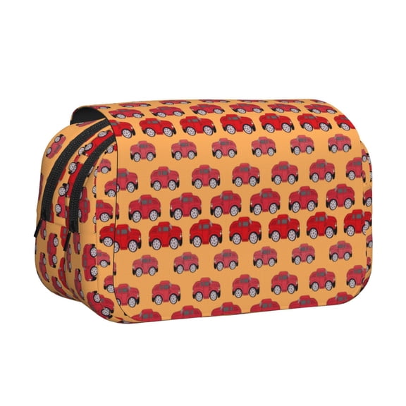 Rateoe Red Cars Pattern Double Clamshell Pen Case, Storage Organizer with Two Zipper Compartments– Holds Up to 50 Pencils & Pens