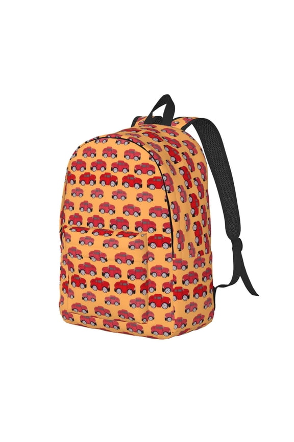 Red Cars Pattern Durable Canvas Backpack for Men & Women – Stylish & Lightweight – Adjustable Straps, Multiple Pockets – Fits 15-17 Inch LaptopsMedium