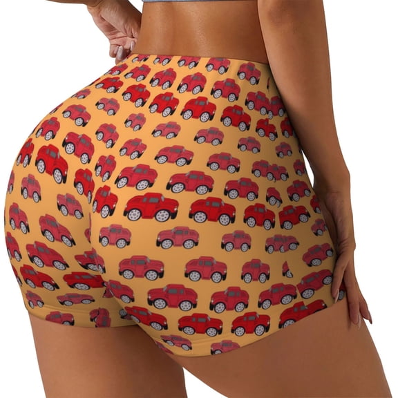 Rateoe Red Cars Printed Power Workout Shorts for Women Tummy Control Squat Proof Ribbed Thick Seamless Scrunch Active Short-Large