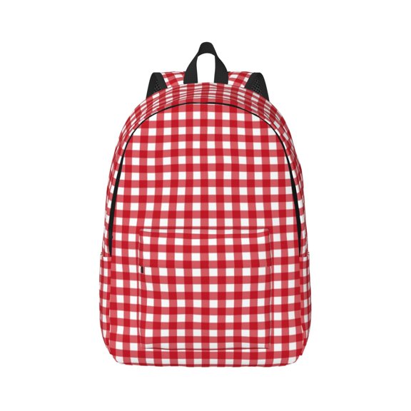 Rateoe Red Checkboard Pattern Canvas College Laptop Backpack,Travel Daypack,Durable Rucksack Travel Notebook Bag School Backpack Book Bag for Men Women-Small