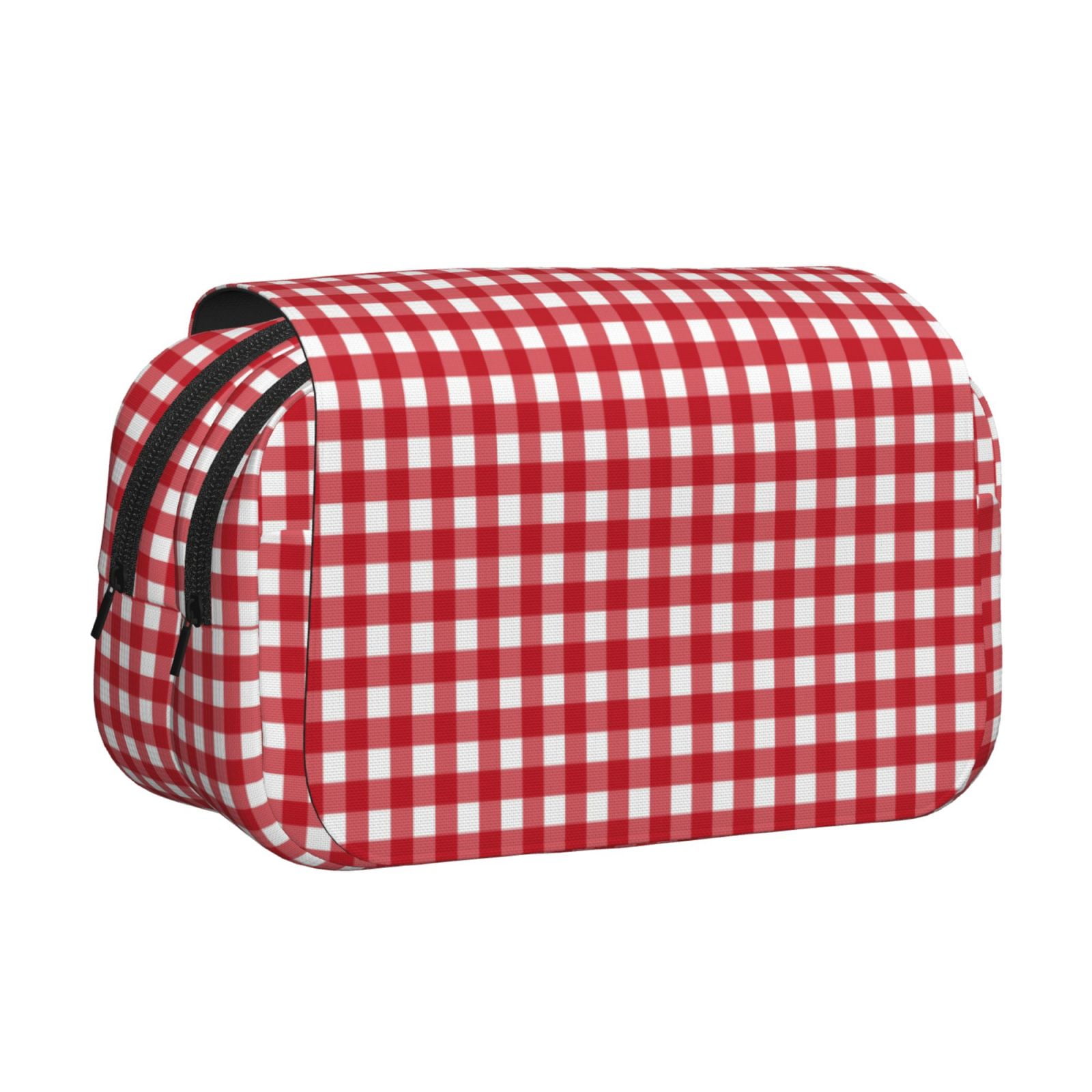 Rateoe Red Checkboard Pattern Double Clamshell Pen Case, Storage Organizer with Two Zipper Compartments– Holds Up to 50 Pencils & Pens