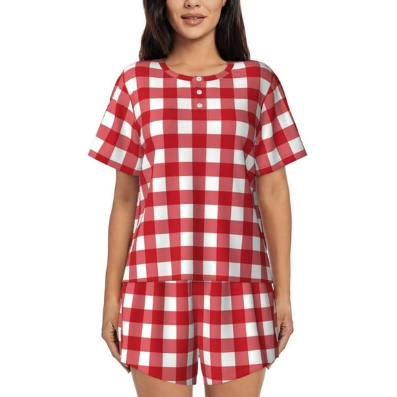 Rateoe Red Checkboard Pattern Women's Short-Sleeved Pajama Set - 2 Piece Soft and Lightweight Sleepwear Set-4X-Large