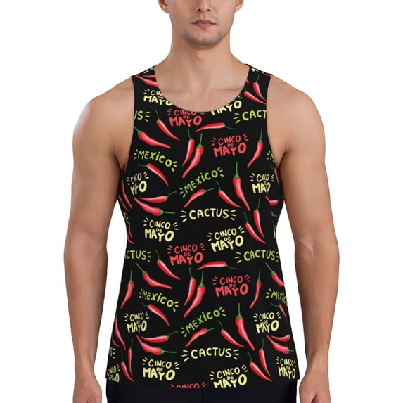 Rateoe Red Chili Pattern Sleeveless Gym Shirt Muscle Tee Breathable Workout Shirt Slim-Fit Tank Quick Dry Fit Muscle Tank Top Bodybuilding Sleeveless T Shirt-