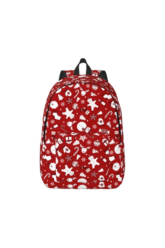 Red Christmas Cheer. Pattern Canvas College Laptop Backpack,Travel Daypack,Durable Rucksack Travel Notebook Bag School Backpack Book Bag for Men Women-Medium