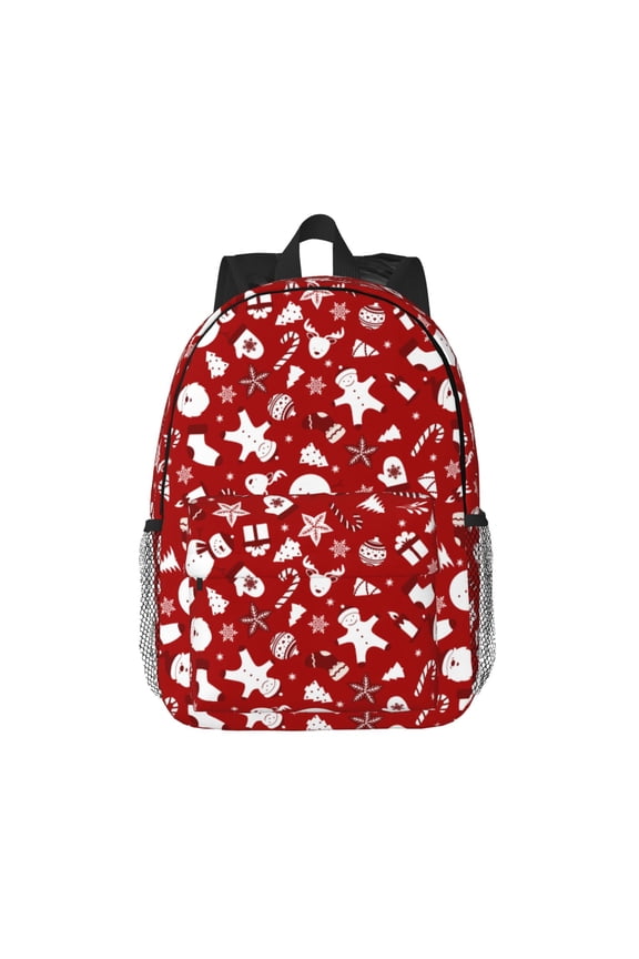 Red Christmas Cheer. Pattern Student Backpack Water-resistant Backpack 15-inch Laptop Backpack Lightweight Adjustable School Backpack