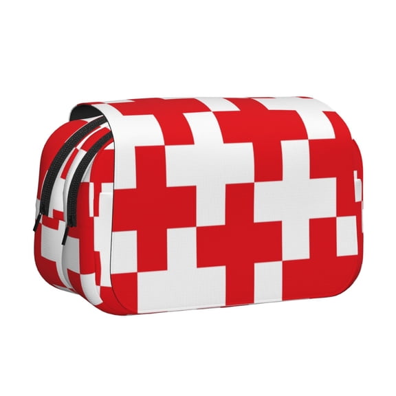 Rateoe Red Cross 1 Pattern Double Clamshell Pen Case, Storage Organizer with Two Zipper Compartments– Holds Up to 50 Pencils & Pens