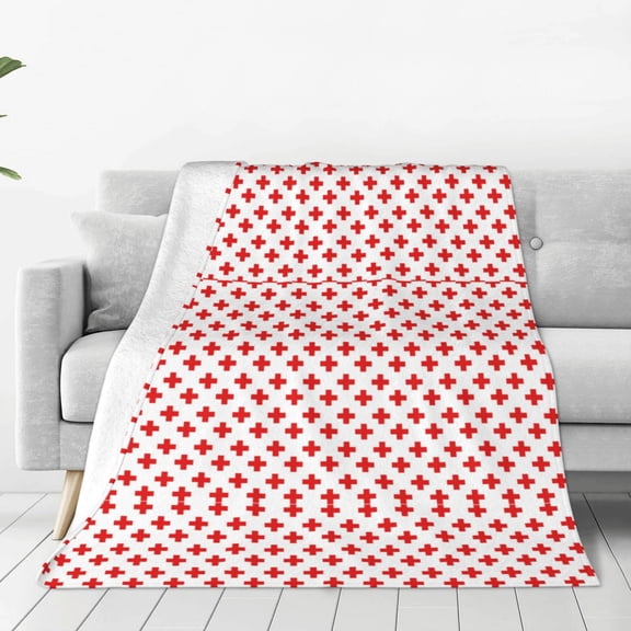 Rateoe Red Cross Print Fuzzy Fleece Throw Blanket Extra Large,Super Soft,Fluffy and Warm Blankets for Couch,Bed,All Season Use (50"x40")
