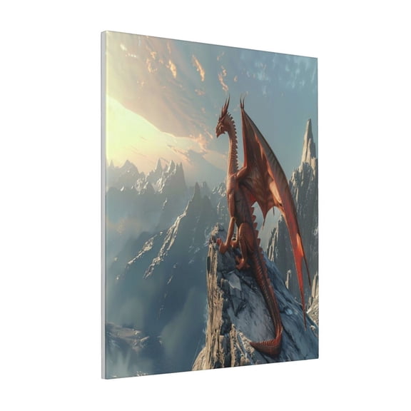 Rateoe Red Dragon Mountain Sunrise Pattern Decorative Picture – Unique Modern Wall Art, Ready-to-Hang Canvas Print for Home (Vertical)