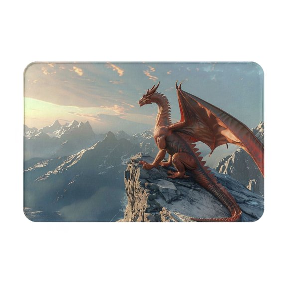 Rateoe Red Dragon Mountain Sunrise Pattern Flannel Door Mat Indoor Outdoor Entrance, Waterproof All-Weather Doormat,Fade Resistant, Low Profile Entryway Mat 16x24in