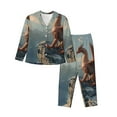 thumbnail image 1 of Rateoe Red Dragon Mountain Sunrise Pattern Womens Pajamas Set Long Sleeve Sleepwear Button Down Nightwear Soft Cotton Pj Lounge Sets-XX-Large, 1 of 7