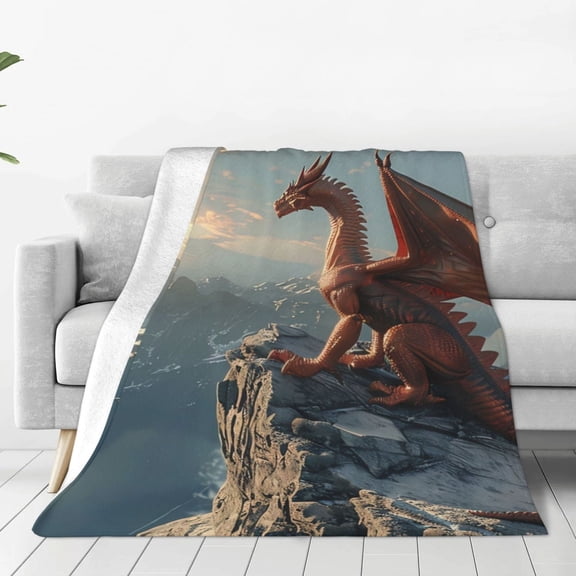 Rateoe Red Dragon Mountain Sunrise Print Fuzzy Fleece Throw Blanket Extra Large,Super Soft,Fluffy and Warm Blankets for Couch,Bed,All Season Use (40"x30")
