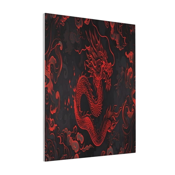 Rateoe Red Dragon On Black Pattern Decorative Picture – Unique Modern Wall Art, Ready-to-Hang Canvas Print for Home (Vertical)