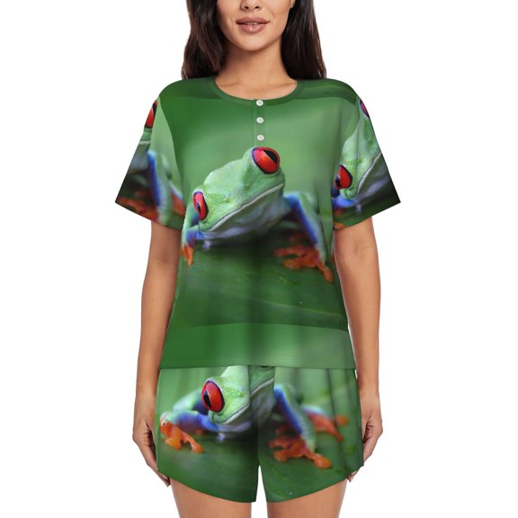 Rateoe Red-Eyed Tree Frog-1 Pattern Women's Short-Sleeved Pajama Set - 2 Piece Soft and Lightweight Sleepwear Set-4X-Large
