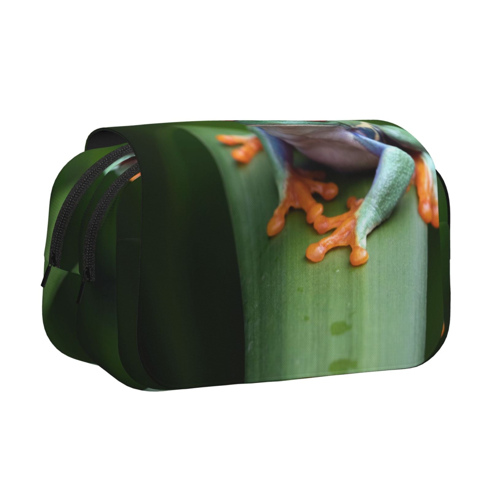 Rateoe Red-Eyed Tree Frog Pattern Double Clamshell Pen Case, Storage Organizer with Two Zipper Compartments– Holds Up to 50 Pencils & Pens