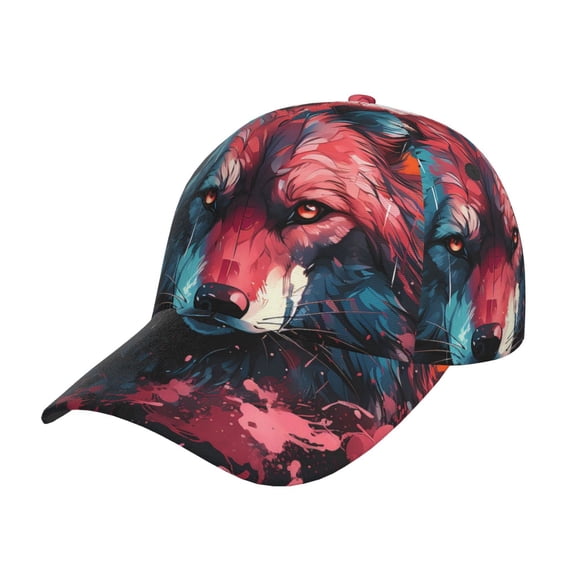 Rateoe Red Flame Wolf Head Pattern Baseball Cap Outdoor Cap Mountain Dad Hat - Unstructured Soft Cotton Cap-Adjustable UV Protection Cap