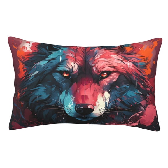 Rateoe Red Flame Wolf Head Pattern Decorative Pillow Case,Throw Pillow Covers,Plush Pillow Cover,Soft Pillow Case,Velvet Pillow Case-14"x20"
