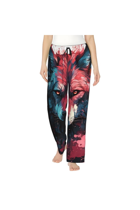 Red Flame Wolf Head Pattern Women’s Ultra-Soft Comfy Pajama Lounge Pants Sleepwear,Comfortable Lounge Wear,lightweight Pajamas, Casual Home Wear-Medium