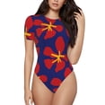 thumbnail image 1 of Rateoe Red Floral Printed Women Rash Guard Short Sleeve,Tummy control Swimsuit Surfing Swimsuit Bathing Suit Short-sleeved Onesie UPF 50+ -Medium, 1 of 7