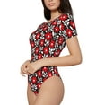 thumbnail image 1 of Rateoe Red Floral Printed Women Rash Guard Short Sleeve,Tummy control Swimsuit Surfing Swimsuit Bathing Suit Short-sleeved Onesie UPF 50+, 1 of 6