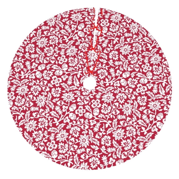 Rateoe Red Flowers Print Christmas Tree Skirt 36" for Xmas Holiday New Year Party Circle Tree Mat Ornaments Decoration