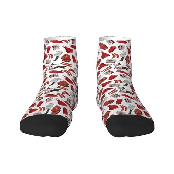 Rateoe Red Food Pattern Quarter Crew Socks,Toe Seamed Ankle Socks,Cotton Cushioned Breathable Athletic Crew Sports Socks