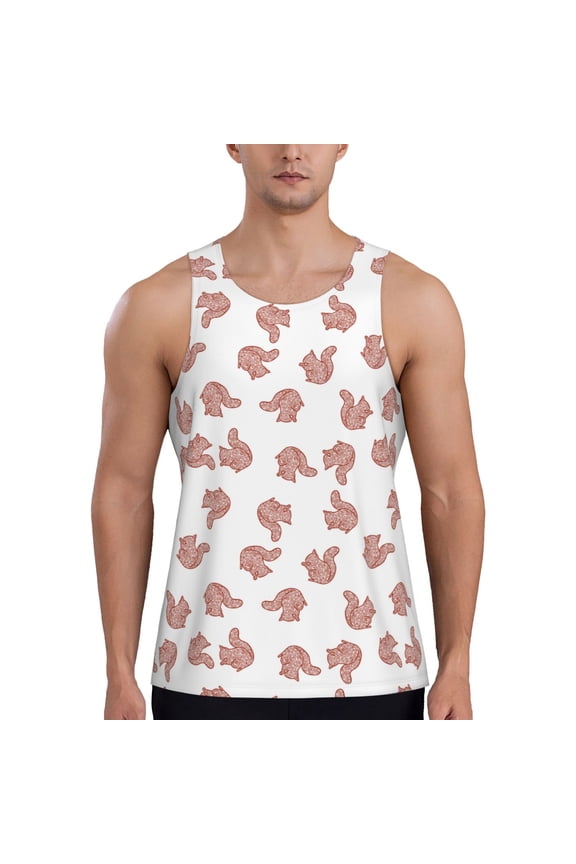Red Fox Pattern Sleeveless Gym Shirt Muscle Tee Breathable Workout Shirt Slim-Fit Tank Quick Dry Fit Muscle Tank Top Bodybuilding Sleeveless T Shirt-