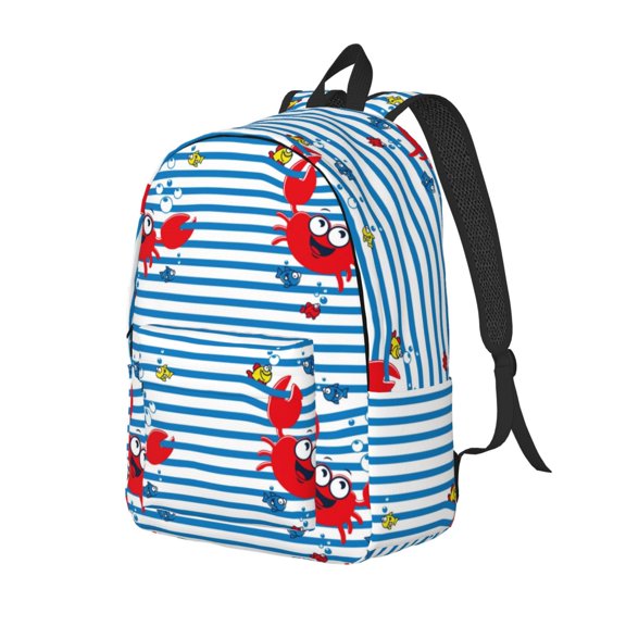 Rateoe Red Funny Crab on Blue Stripe Pattern Durable Canvas Backpack for Men & Women – Stylish & Lightweight – Adjustable Straps, Multiple Pockets – Fits 15-17 Inch LaptopsSmall