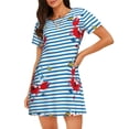 thumbnail image 1 of Rateoe Red Funny Crab on Blue Stripe Print Women’s Nightdress – Cozy Cotton Short-sleeved Sleep Shirt, Loose-Fit Sleepwear, Perfect for Relaxing and Sleeping, 1 of 6