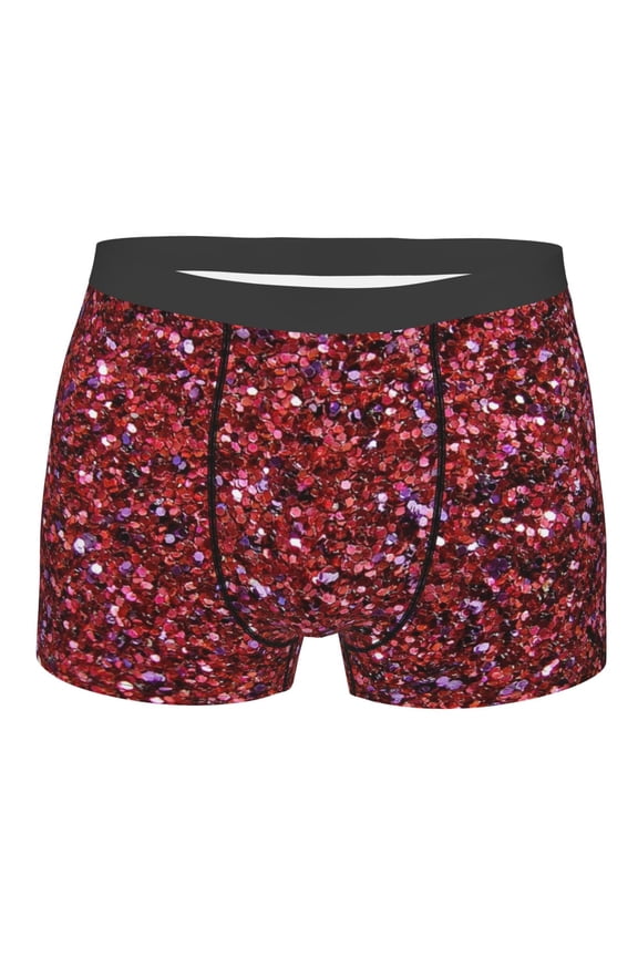 Red Glitter Mens Boxer Briefs Poly Spandex Performance Boxer Briefs Underwear Hem Boxer Briefs - Medium