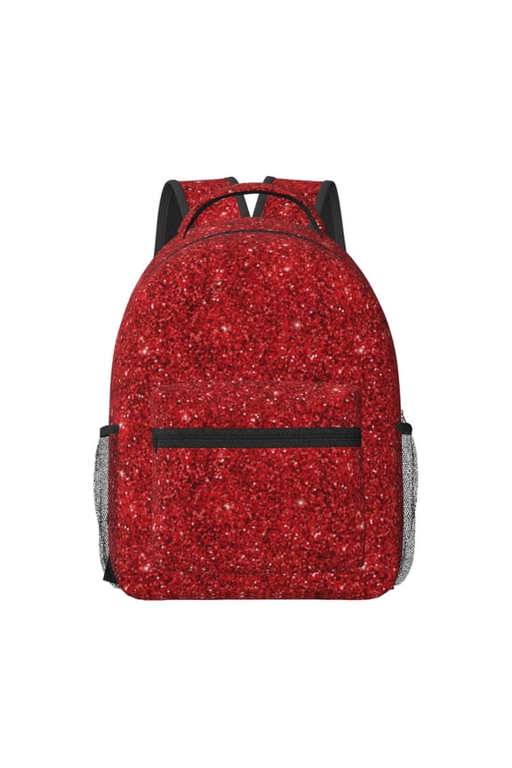 Red Glitter Pattern Durable Student Backpack Laptop Bag- Ergonomic Design, Waterproof Twill Fabric - Ideal for School, Travel, and Outdoor Activities