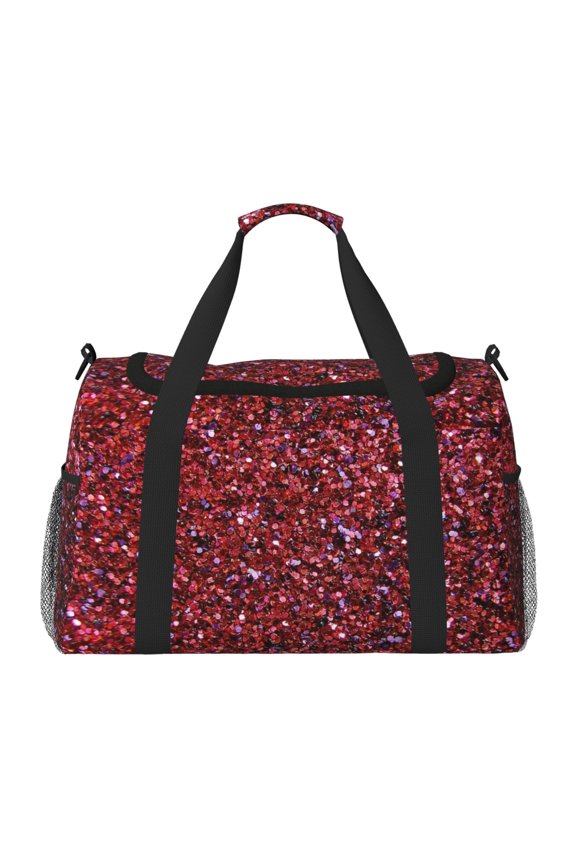 Red Glitter Pattern Gym Bag for Women, Duffle Bag for Travel with Wet Pocket, Carry on Weekender Bags for Women, Water Resistant Travel Bag Duffel Bag