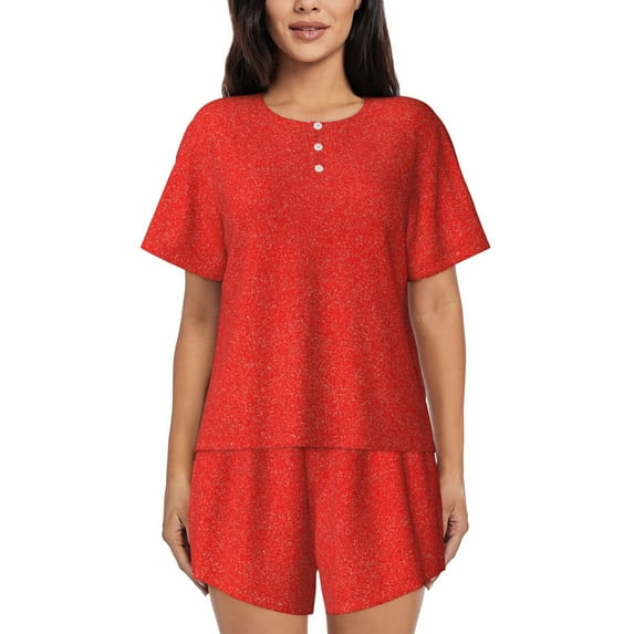 Rateoe Red Glitter Pattern Women's Short-Sleeved Pajama Set - 2 Piece Soft and Lightweight Sleepwear Set-X-Large