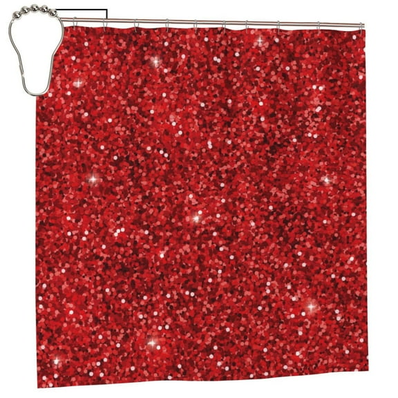 Rateoe Red Glitter Shower Curtain - Fancy Bathroom Shower Curtain Sets - Waterproof Shower Curtain with Hooks with 12 Plastic Hooks 72x72 Inches