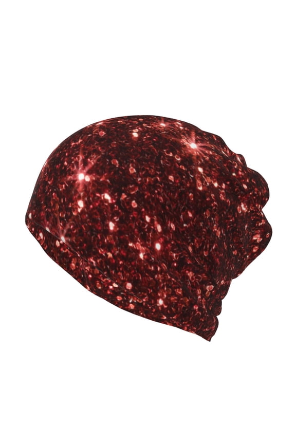 Red Glitter Texture Cotton Slouchy Beanie Hat for Men/Women,Lightweight Oversize Large Thin Skull Cap Night Sleeping Cap